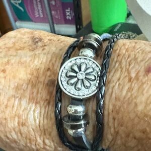 Floral Charm Silver and Black Bracelet